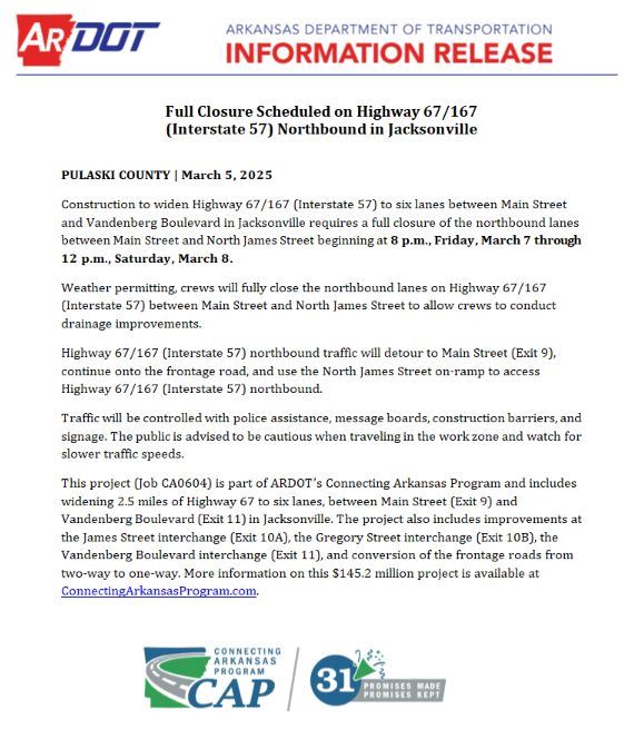 Northbound Lane Closure_Mar2025