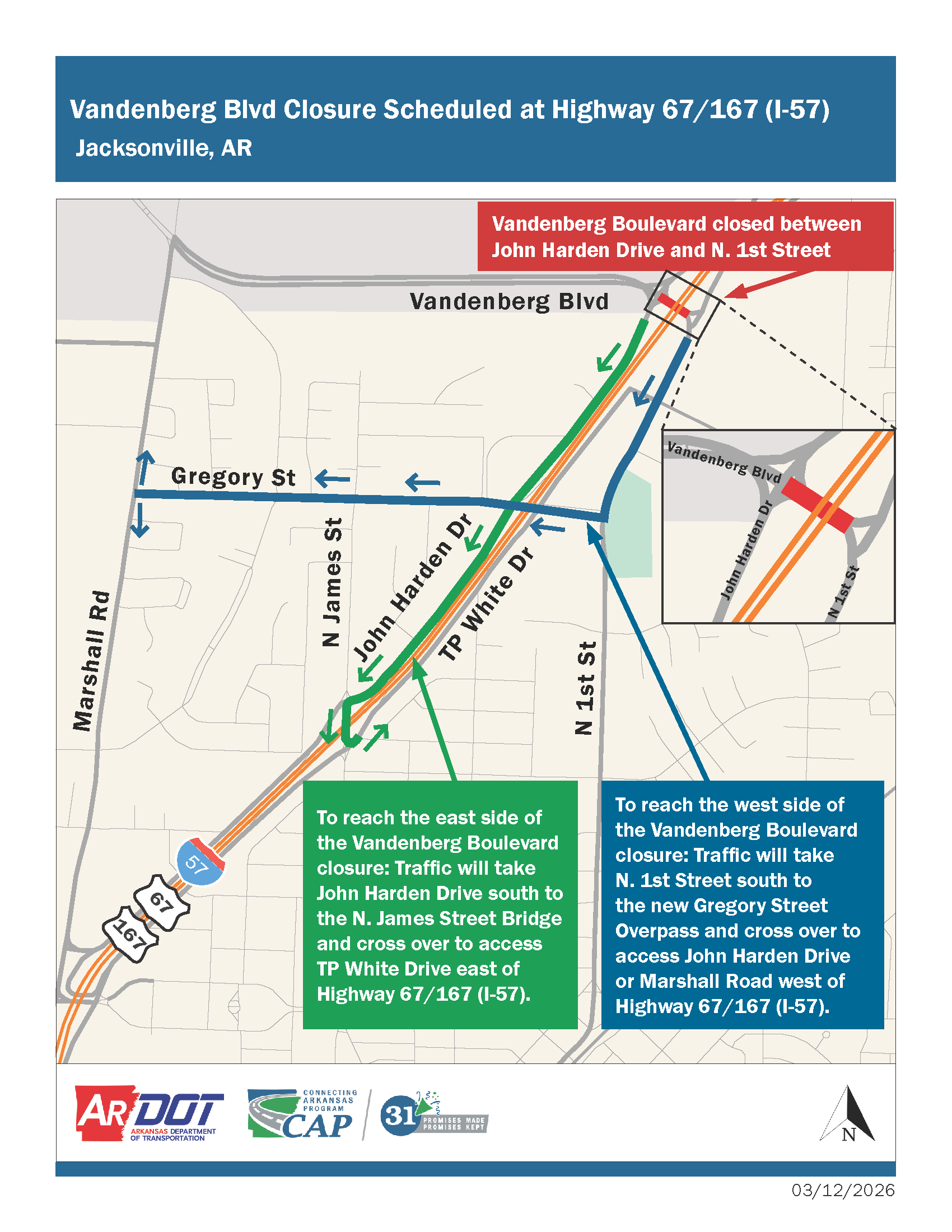 Vandenberg Boulevard Portion Closure Detour Map March 2026