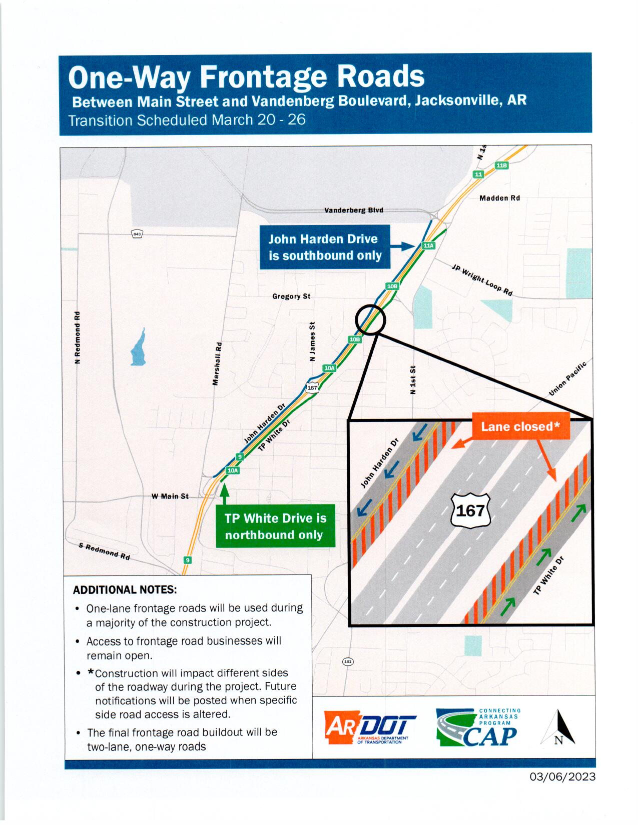 Drawing of one way frontage roads