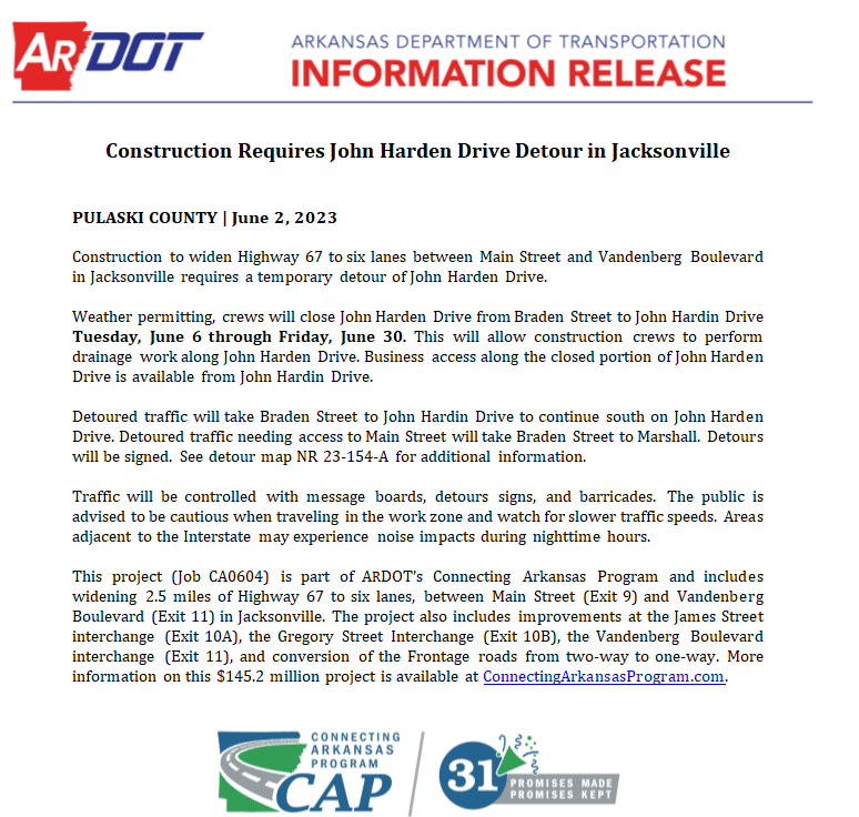 John Harden Drive Detour June 2023 Info Release