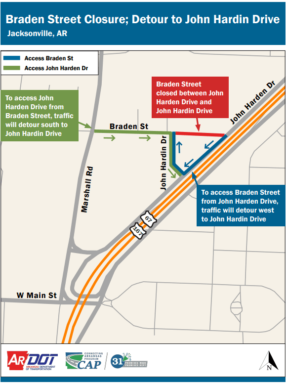 Braden Street Detour Map July 2023