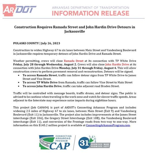 July 26 Temporary Detours