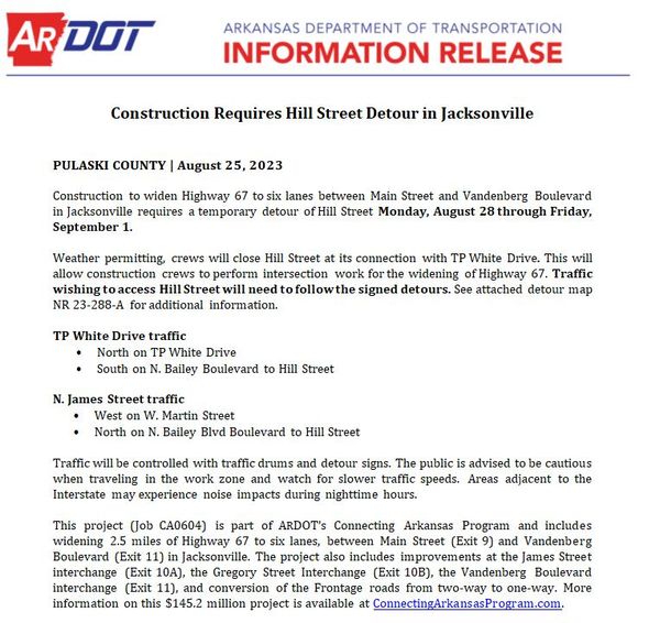 Hill Street Temporary Closure August 2023