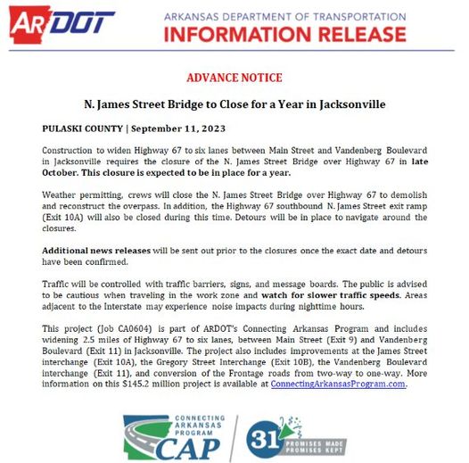 James Street Bridge Upcoming Closure