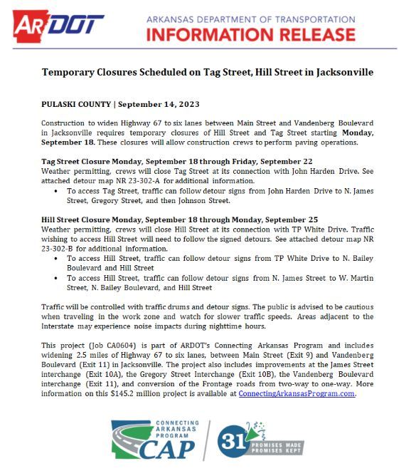 Tag and Hill Street Temporary Closures