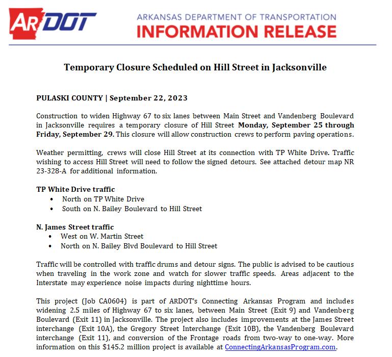 Hill Street Temporary Closure Sept 2023 Release