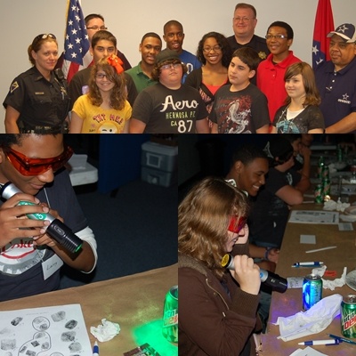 Junior Citizens Police Academy members practicing investigating