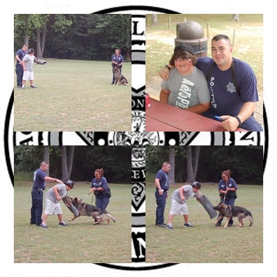 Children with canine pictures on top of police logo