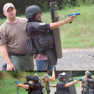 children practicing shooting and shielding